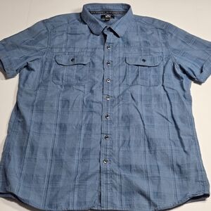 Rock & Republic Mens Geometric Plaid Blue Short Sleeve Button Down Shirt Size XL